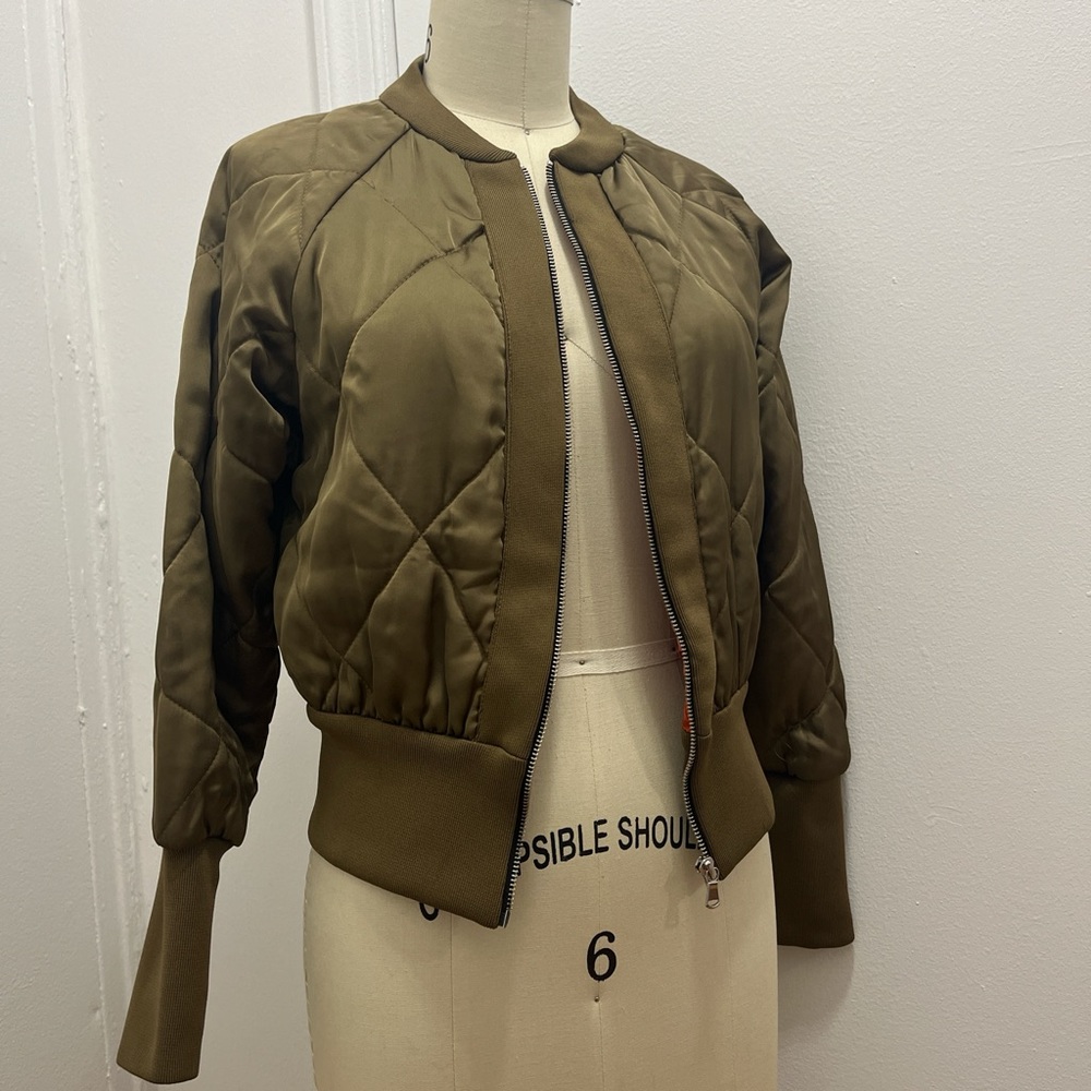 Zara Woman Quilted Jacket in Khaki and Orange - Picture 7 of 8